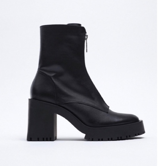 Zara Leather Zippered Lug Sole Boots - Picture 4 of 11